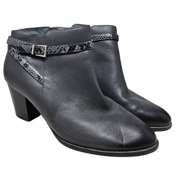 Vionic 10 Upton Gray Ankle Boot Snakeskin Belt Minimalist Comfort Career - Picture 1 of 5